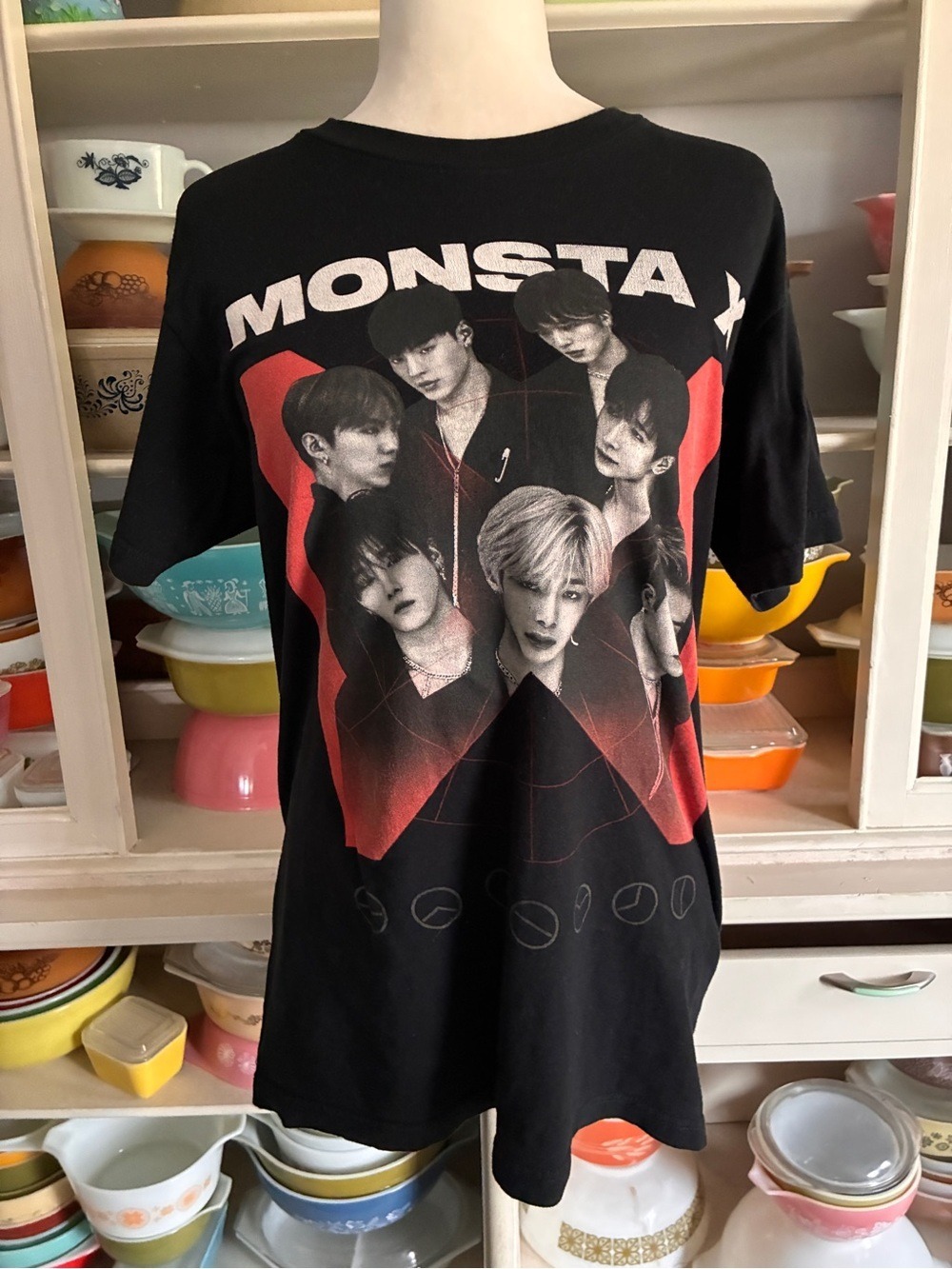 Monsta X K-Pop Black Graphic T-Shirt - Size Medium